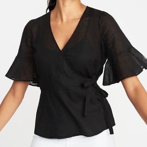 Black Old Navy linen blend wrap blouse top sz MED